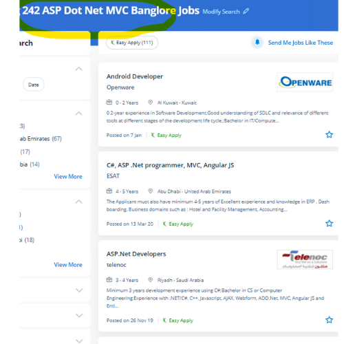 ASP.NET MVC internship jobs in Saar